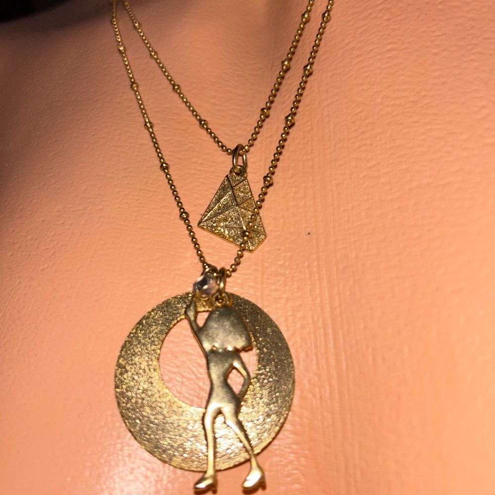 Betsey Johnson disco doll heart glitter diamond Marilyn necklace vintage retro